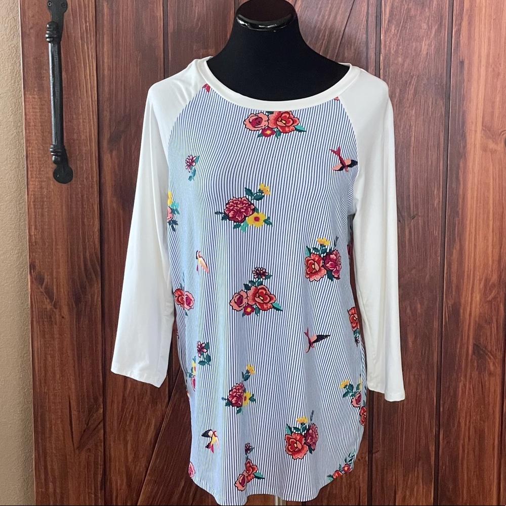 NWT Baseball Tee Floral/Stripes/Birds